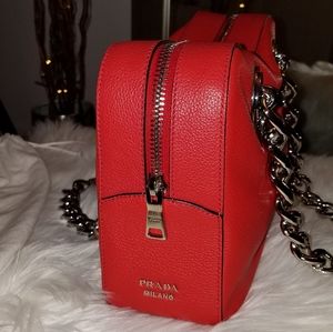 Prada Lacca Red Leather Chain Handle Satchel